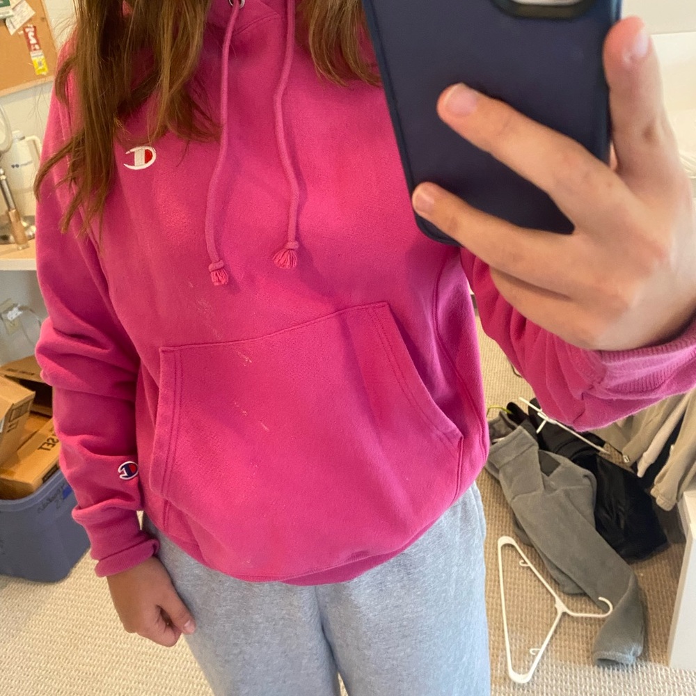 pink champion hoodie
